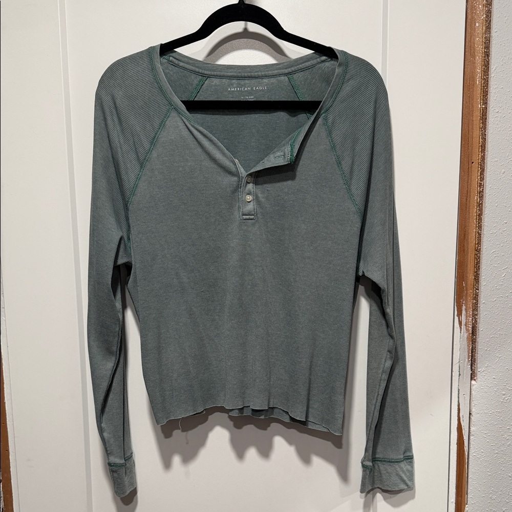 American Eagle Outfitters Teal Long Sleeve Henley